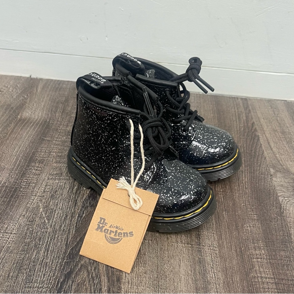 Dr. Martens Black Sparkle Lace-Up Boots girls size 6
